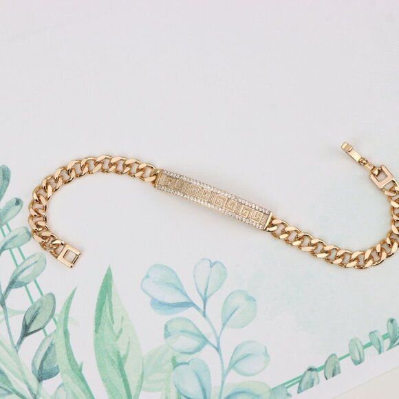 "Elegant Rose Gold Bracelet with Greek Key and CZ Detailing, XPBL0840 - Picture 4 of 12